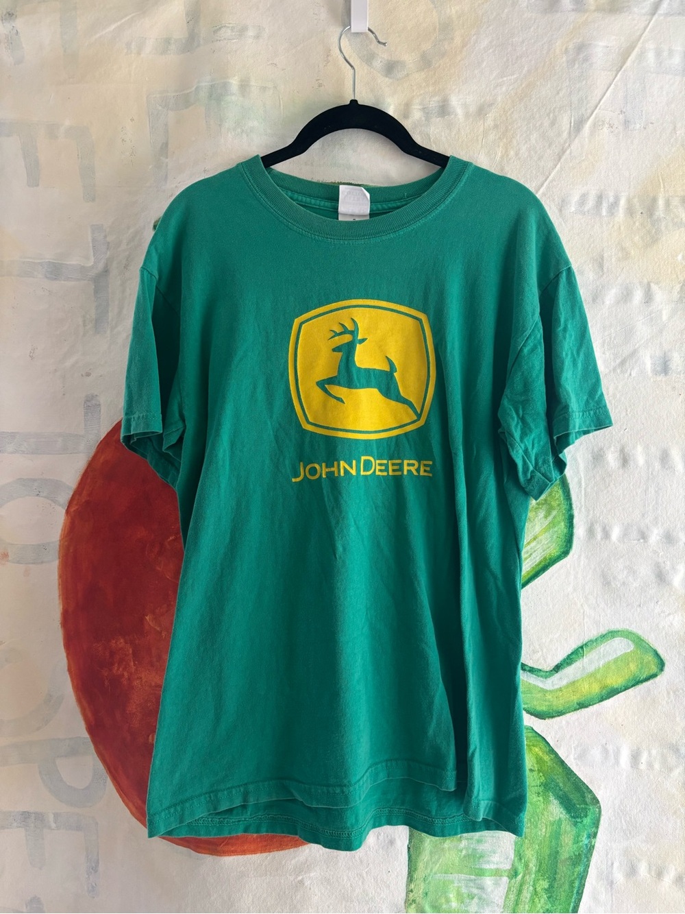 90s Gildan Green John Deere T-Shirt with Yellow Logo